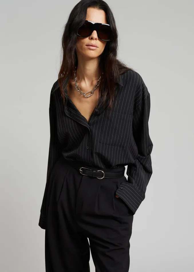 The Frankie Shop Georgia Pinstripe Shirt 8211 BlackWhite Women Clothing
