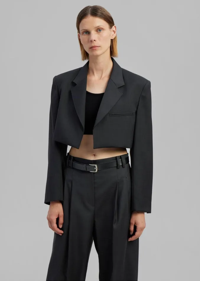 The Frankie Shop Glenn Cropped Crossover Blazer 8211 Charcoal Women Outerwear The Frankie Shop Glenn Cropped Crossover Blazer 8211 Charcoal Women Outerwear