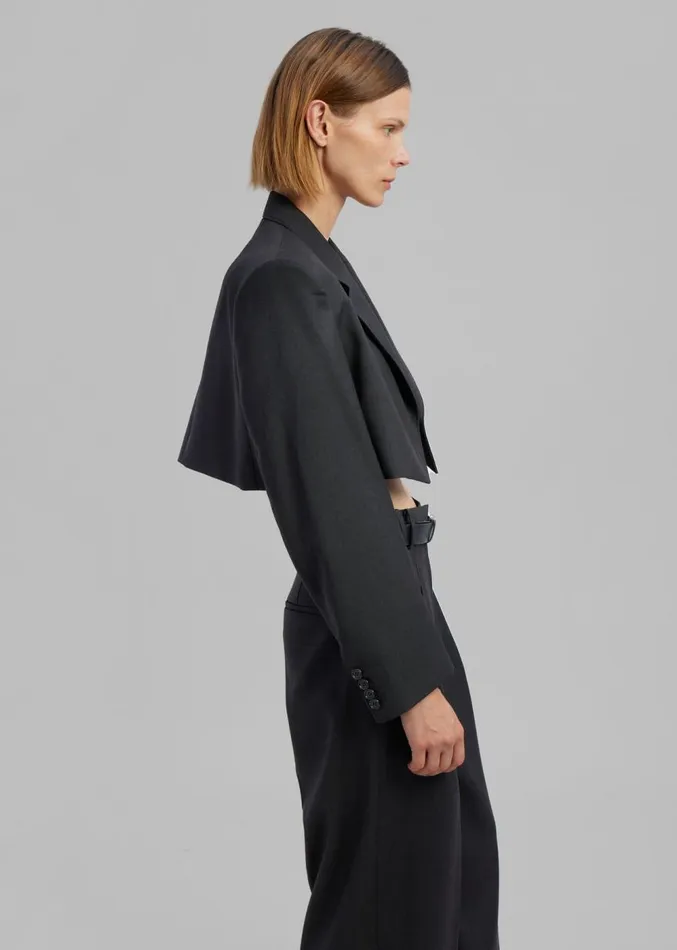 The Frankie Shop Glenn Cropped Crossover Blazer 8211 Charcoal Women Outerwear