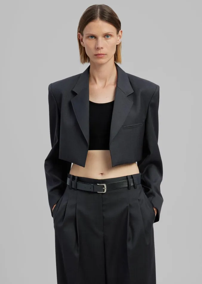 The Frankie Shop Glenn Cropped Crossover Blazer 8211 Charcoal Women Outerwear