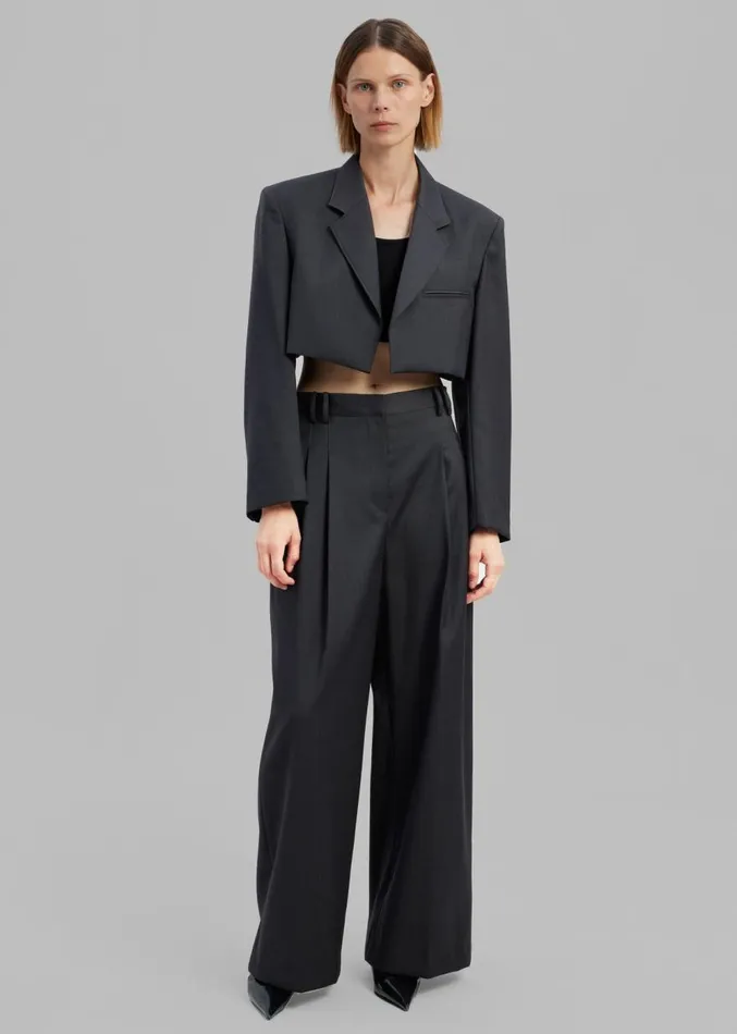 The Frankie Shop Glenn Cropped Crossover Blazer 8211 Charcoal Women Outerwear