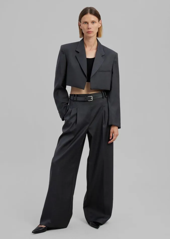 The Frankie Shop Glenn Cropped Crossover Blazer 8211 Charcoal Women Outerwear