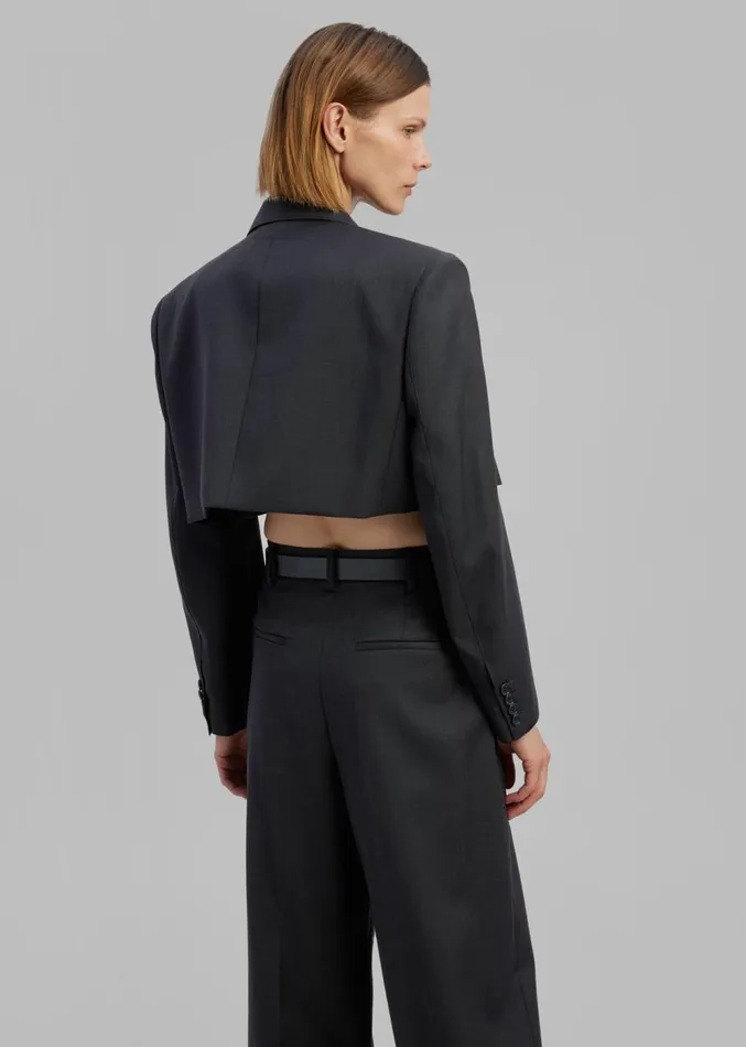 The Frankie Shop Glenn Cropped Crossover Blazer 8211 Charcoal Women Outerwear