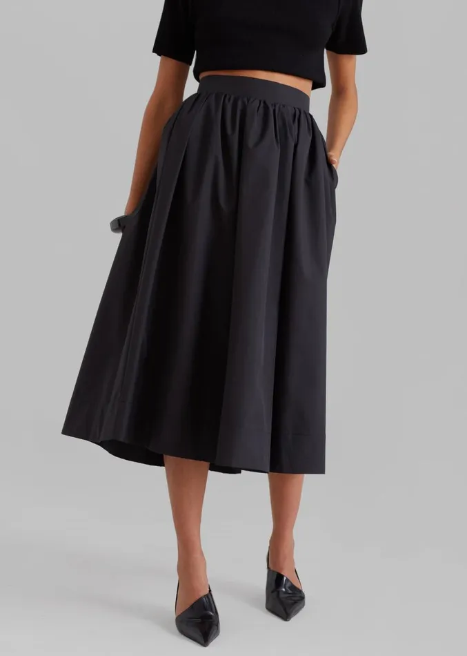 The Frankie Shop Grace Pleated Midi Skirt 8211 Black Women Clothing