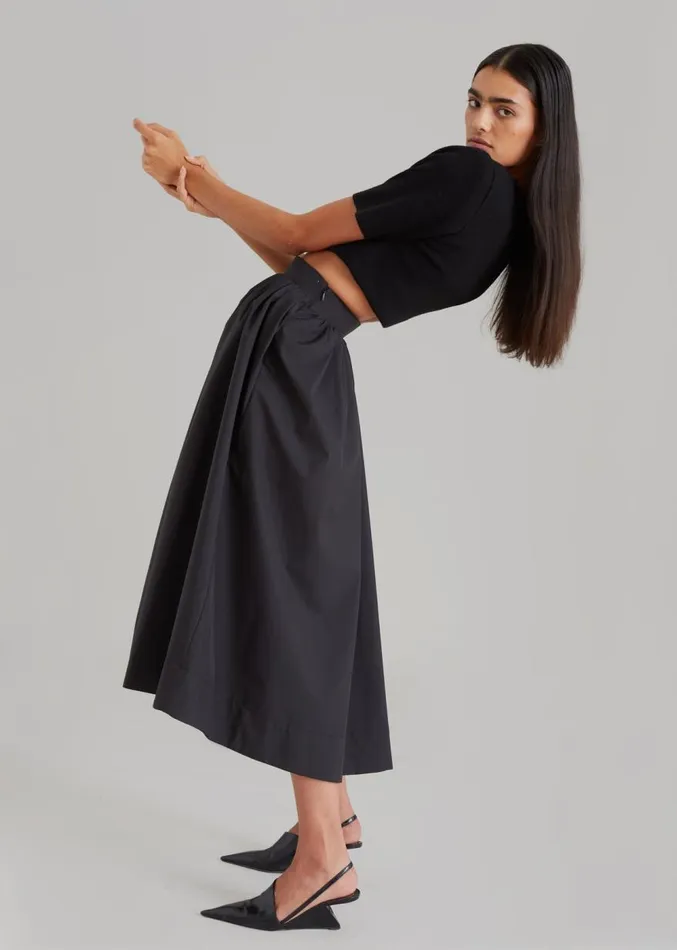 The Frankie Shop Grace Pleated Midi Skirt 8211 Black Women Clothing
