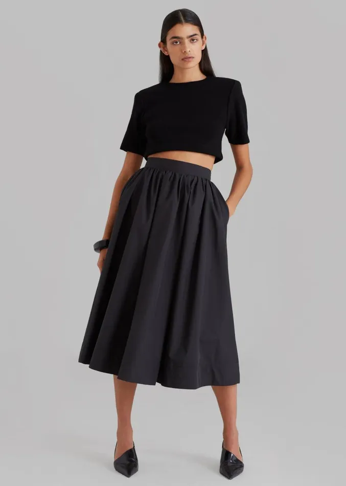 The Frankie Shop Grace Pleated Midi Skirt 8211 Black Women Clothing
