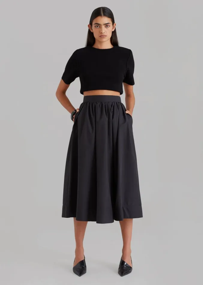 The Frankie Shop Grace Pleated Midi Skirt 8211 Black Women Clothing