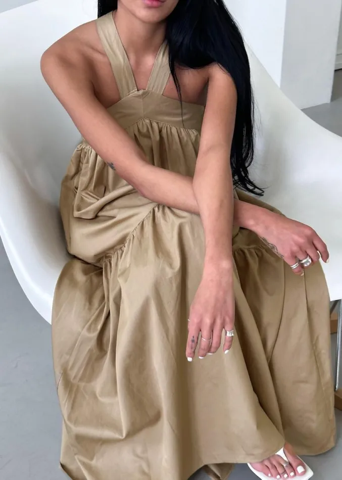 The Frankie Shop Gracie Halter Maxi Dress 8211 Beige Women Clothing