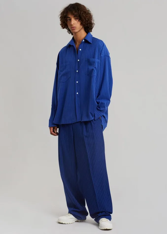 The Frankie Shop Gus Oversized Fluid Stripe Shirt 8211 Deep Blue Men Tops