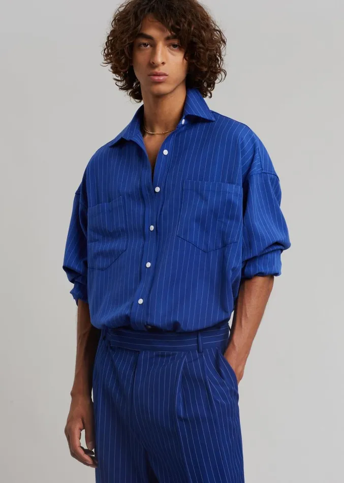 The Frankie Shop Gus Oversized Fluid Stripe Shirt 8211 Deep Blue Men Tops