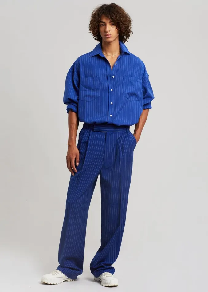 The Frankie Shop Gus Oversized Fluid Stripe Shirt 8211 Deep Blue Men Tops