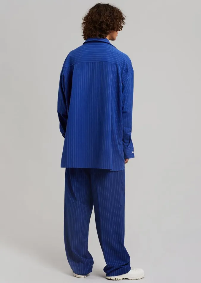 The Frankie Shop Gus Oversized Fluid Stripe Shirt 8211 Deep Blue Men Tops