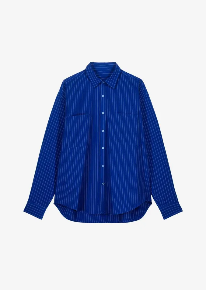 The Frankie Shop Gus Oversized Fluid Stripe Shirt 8211 Deep Blue Men Tops