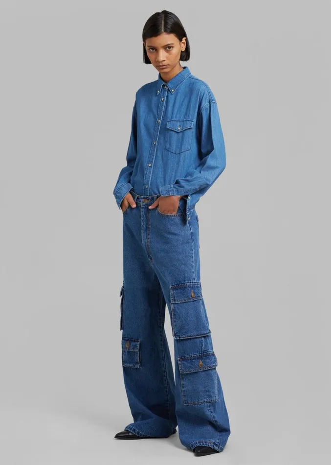 The Frankie Shop Hailey Denim Oversized Cargo Pants 8211 Medium Wash Women Clothing The Frankie Shop Hailey Denim Oversized Cargo Pants 8211 Medium Wash Women Clothing