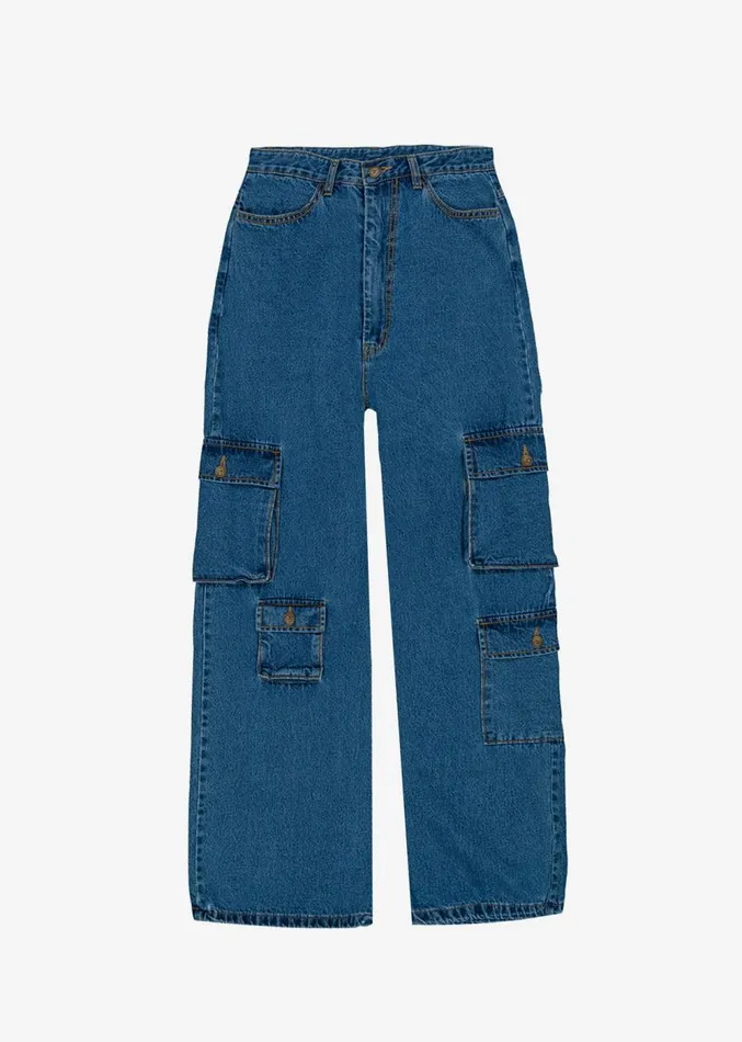 The Frankie Shop Hailey Denim Oversized Cargo Pants 8211 Medium Wash Women Clothing