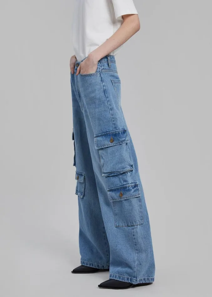 The Frankie Shop Hailey Denim Oversized Cargo Pants 8211 Worn Wash Women Clothing
