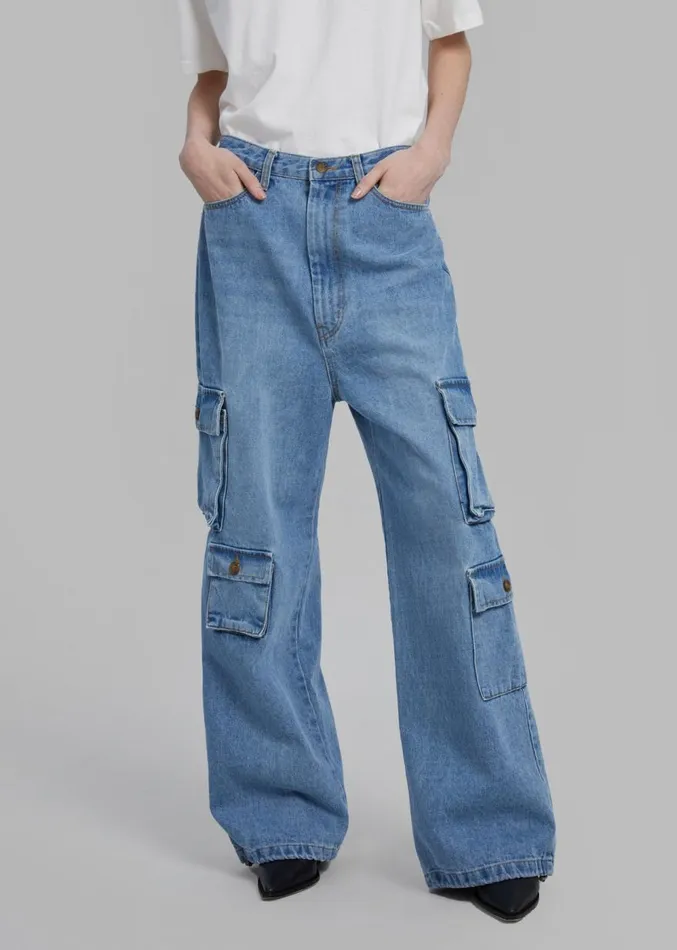 The Frankie Shop Hailey Denim Oversized Cargo Pants 8211 Worn Wash Women Clothing