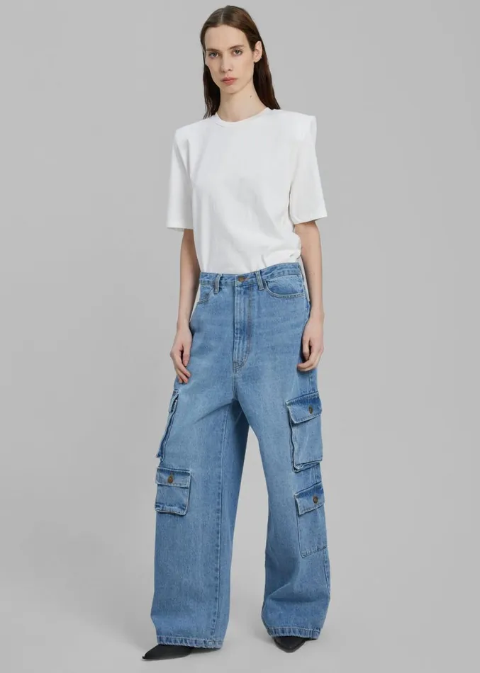 The Frankie Shop Hailey Denim Oversized Cargo Pants 8211 Worn Wash Women Clothing