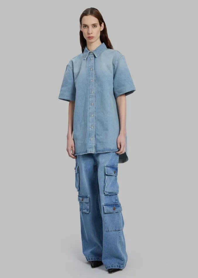 The Frankie Shop Hailey Denim Oversized Cargo Pants 8211 Worn Wash Women Clothing