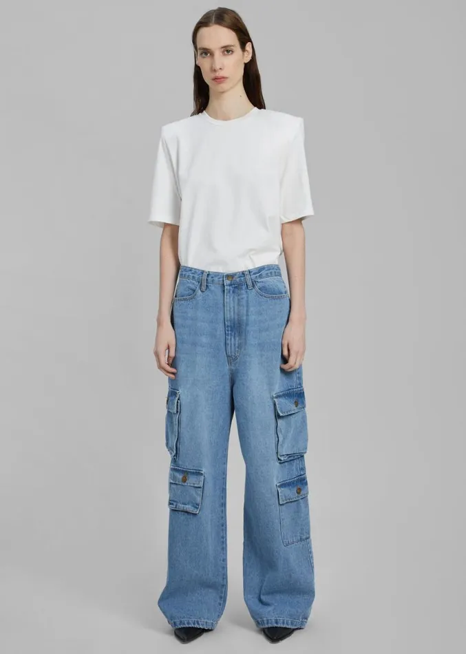 The Frankie Shop Hailey Denim Oversized Cargo Pants 8211 Worn Wash Women Clothing