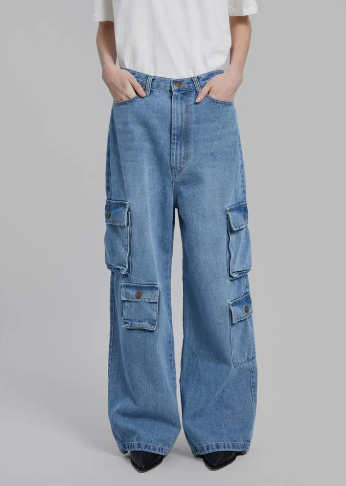 The Frankie Shop Hailey Denim Oversized Cargo Pants 8211 Worn Wash Women Clothing