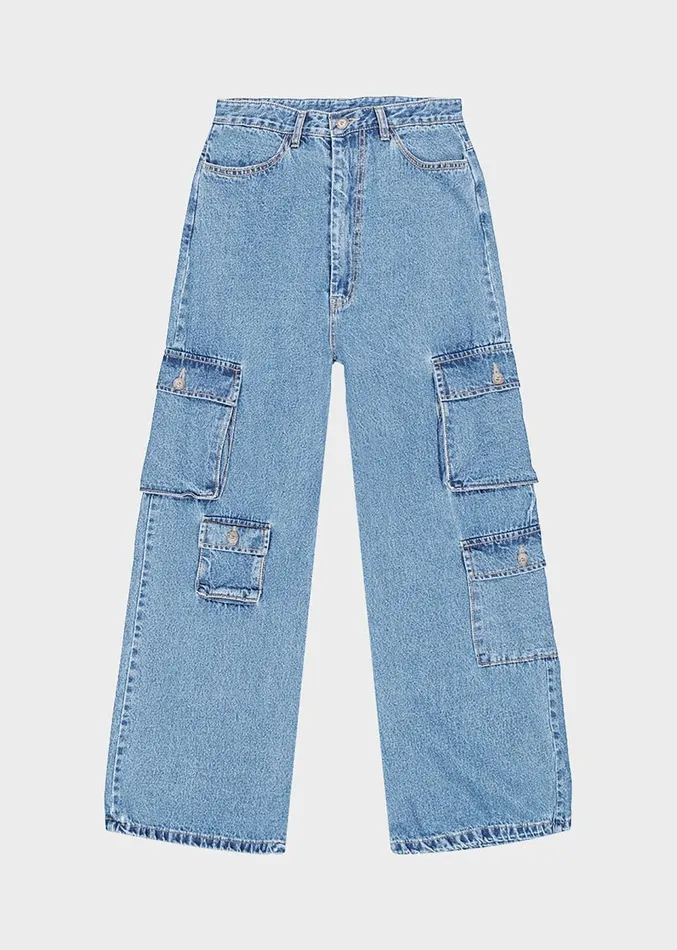 The Frankie Shop Hailey Denim Oversized Cargo Pants 8211 Worn Wash Women Clothing