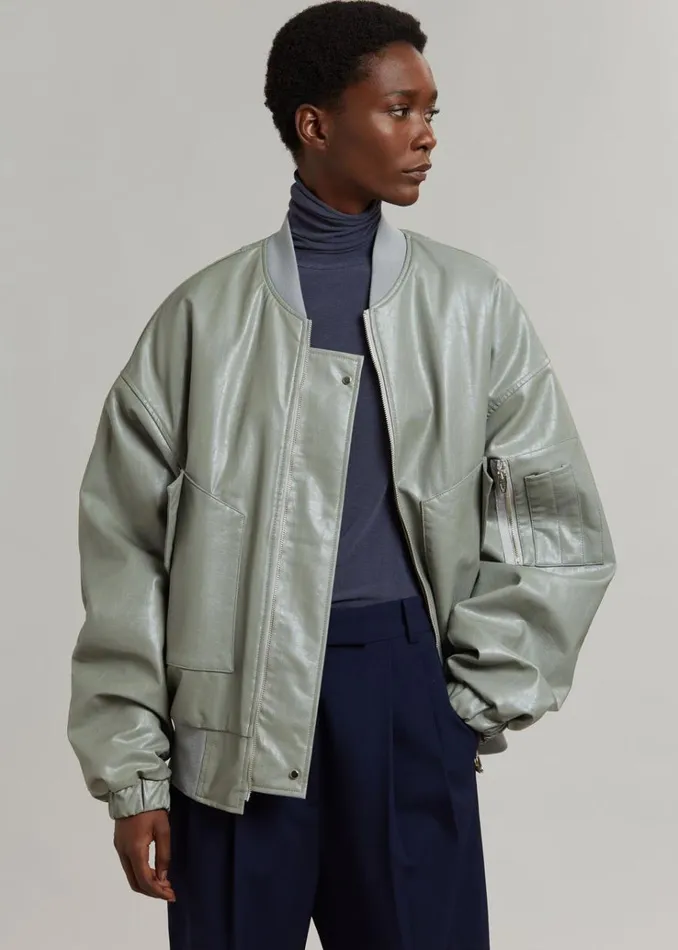 The Frankie Shop Hane Faux Leather Bomber 8211 Eucalyptus MenWomen Outerwear
