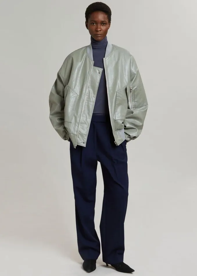 The Frankie Shop Hane Faux Leather Bomber 8211 Eucalyptus MenWomen Outerwear