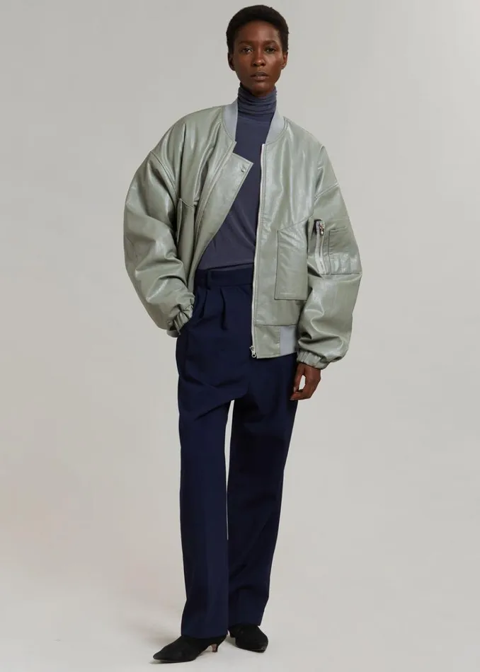 The Frankie Shop Hane Faux Leather Bomber 8211 Eucalyptus MenWomen Outerwear