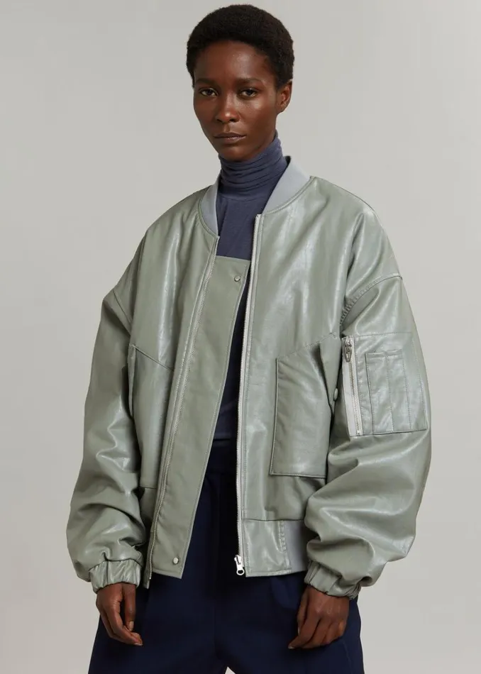The Frankie Shop Hane Faux Leather Bomber 8211 Eucalyptus MenWomen Outerwear