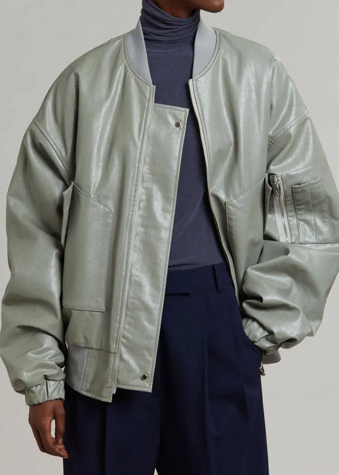 The Frankie Shop Hane Faux Leather Bomber 8211 Eucalyptus MenWomen Outerwear