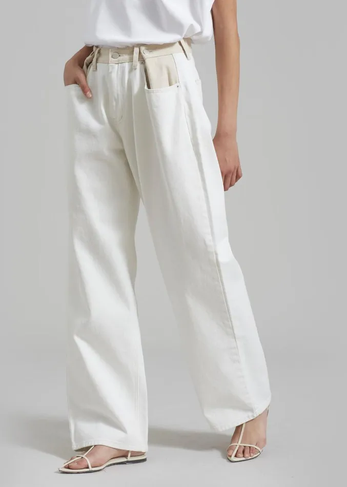The Frankie Shop Hayla Contrast Denim Pants 8211 Off WhiteBeige Women Clothing
