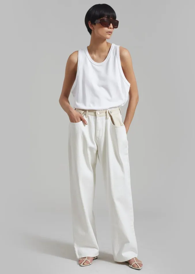 The Frankie Shop Hayla Contrast Denim Pants 8211 Off WhiteBeige Women Clothing