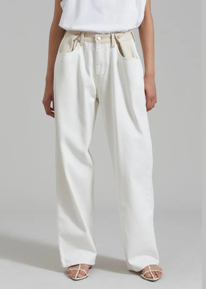 The Frankie Shop Hayla Contrast Denim Pants 8211 Off WhiteBeige Women Clothing