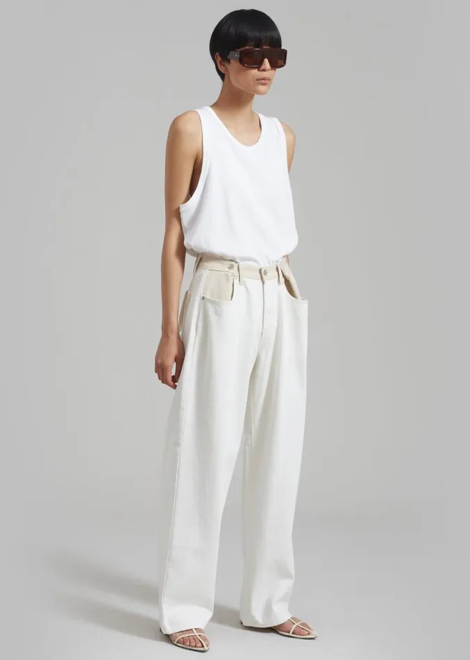 The Frankie Shop Hayla Contrast Denim Pants 8211 Off WhiteBeige Women Clothing