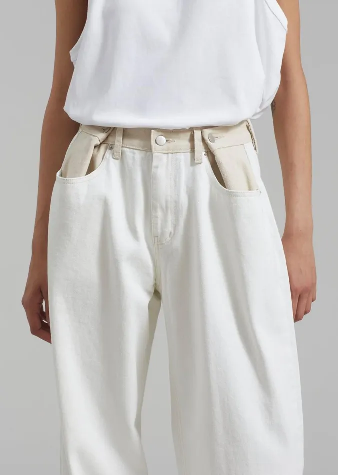 The Frankie Shop Hayla Contrast Denim Pants 8211 Off WhiteBeige Women Clothing