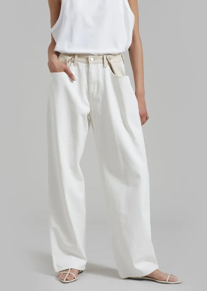 The Frankie Shop Hayla Contrast Denim Pants 8211 Off WhiteBeige Women Clothing
