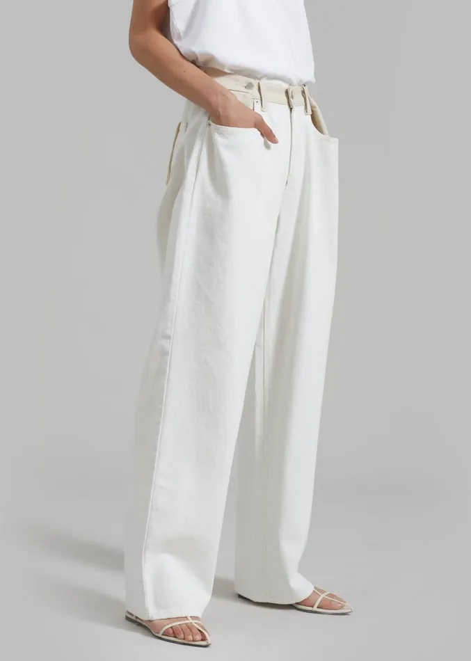 The Frankie Shop Hayla Contrast Denim Pants 8211 Off WhiteBeige Women Clothing