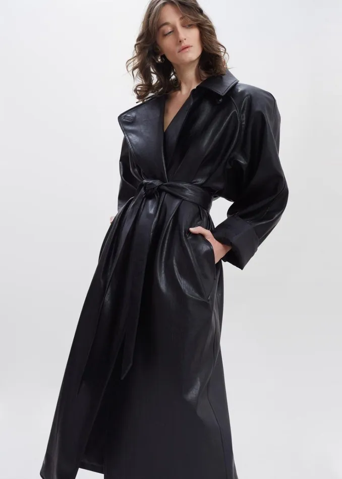 The Frankie Shop Henna Oversized Faux Leather Trench 8211 Black Women Outerwear