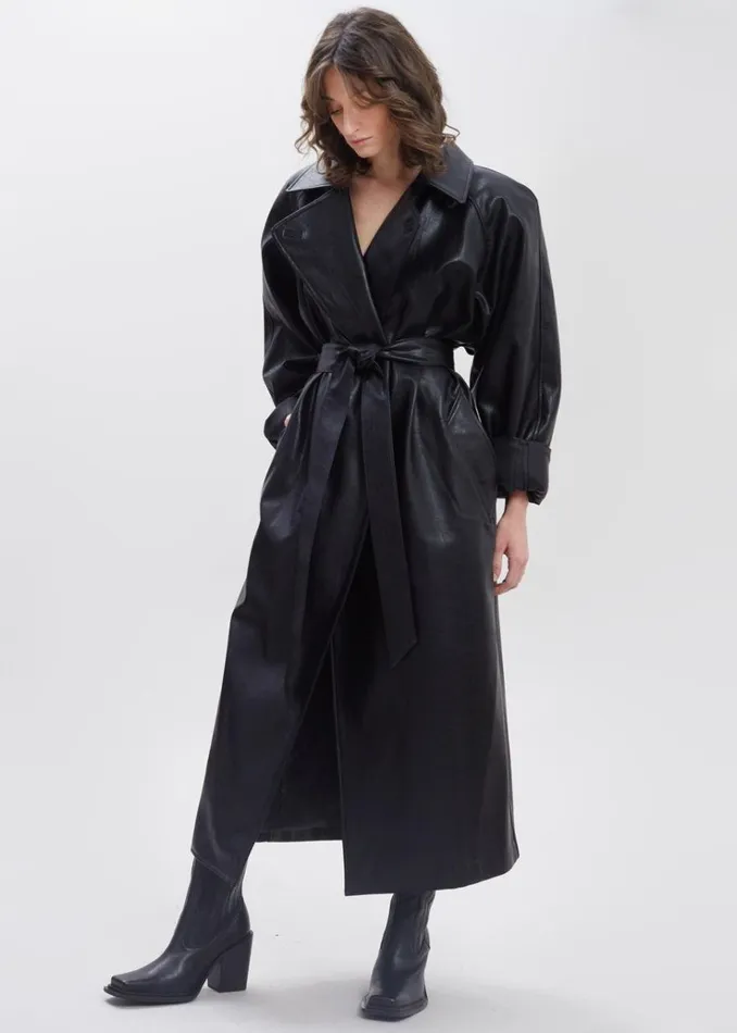 The Frankie Shop Henna Oversized Faux Leather Trench 8211 Black Women Outerwear