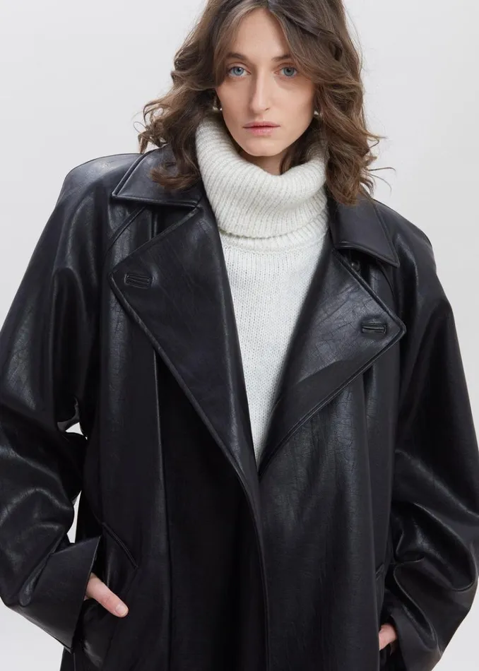The Frankie Shop Henna Oversized Faux Leather Trench 8211 Black Women Outerwear