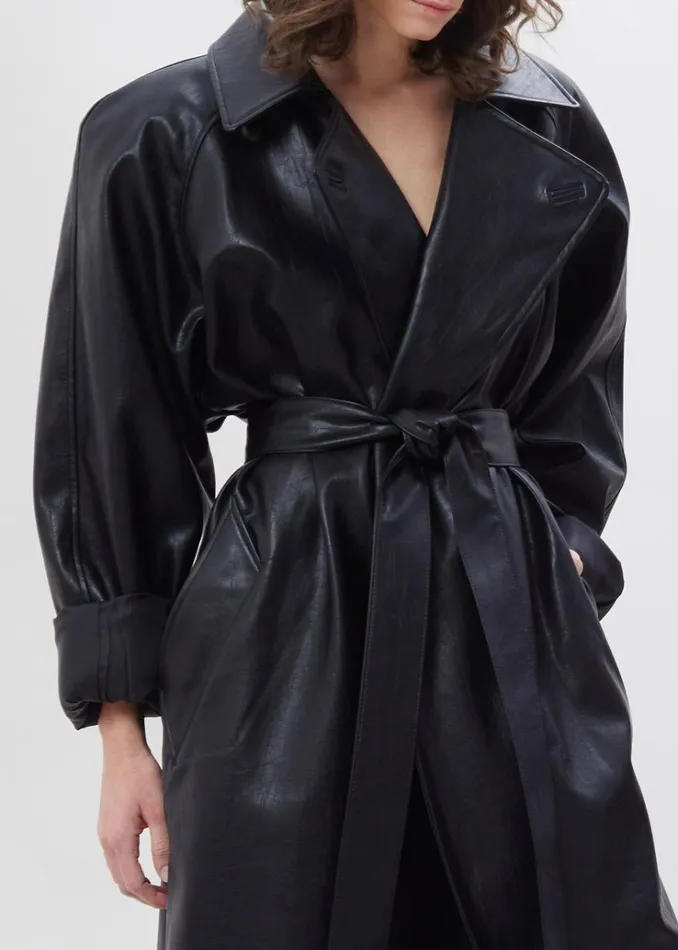 The Frankie Shop Henna Oversized Faux Leather Trench 8211 Black Women Outerwear