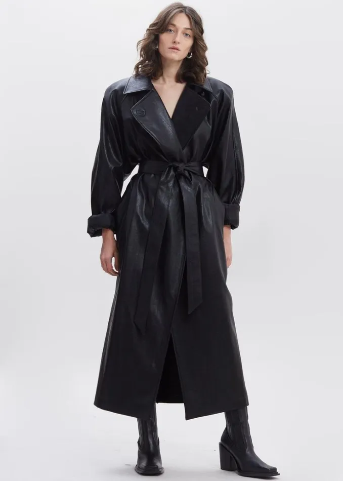 The Frankie Shop Henna Oversized Faux Leather Trench 8211 Black Women Outerwear