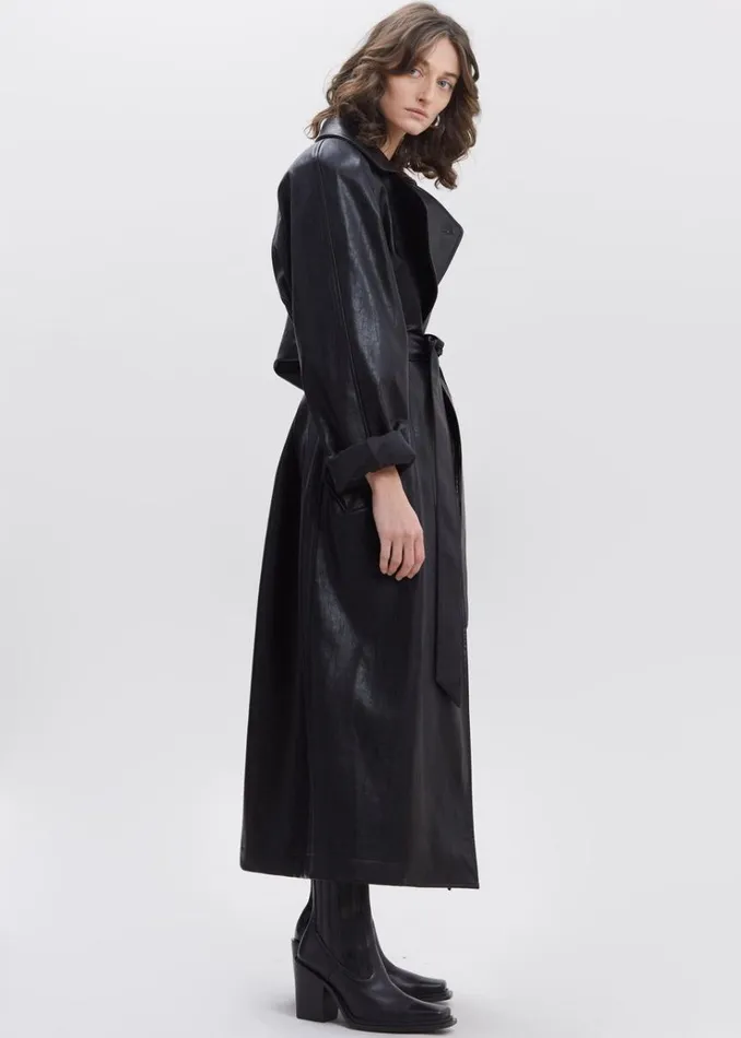 The Frankie Shop Henna Oversized Faux Leather Trench 8211 Black Women Outerwear
