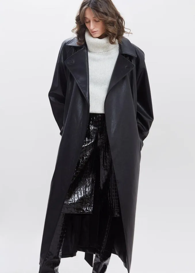 The Frankie Shop Henna Oversized Faux Leather Trench 8211 Black Women Outerwear