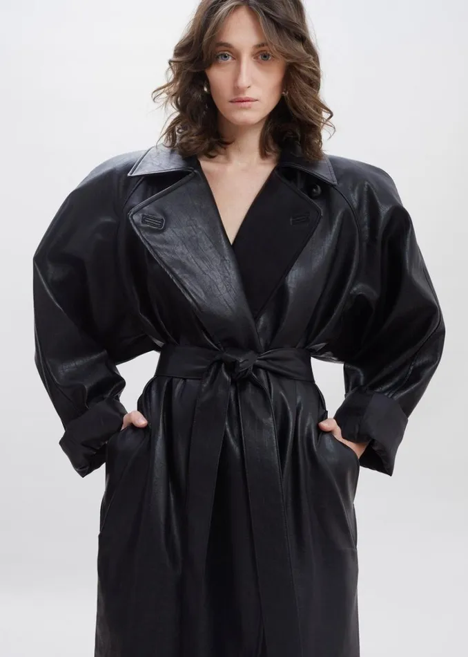 The Frankie Shop Henna Oversized Faux Leather Trench 8211 Black Women Outerwear