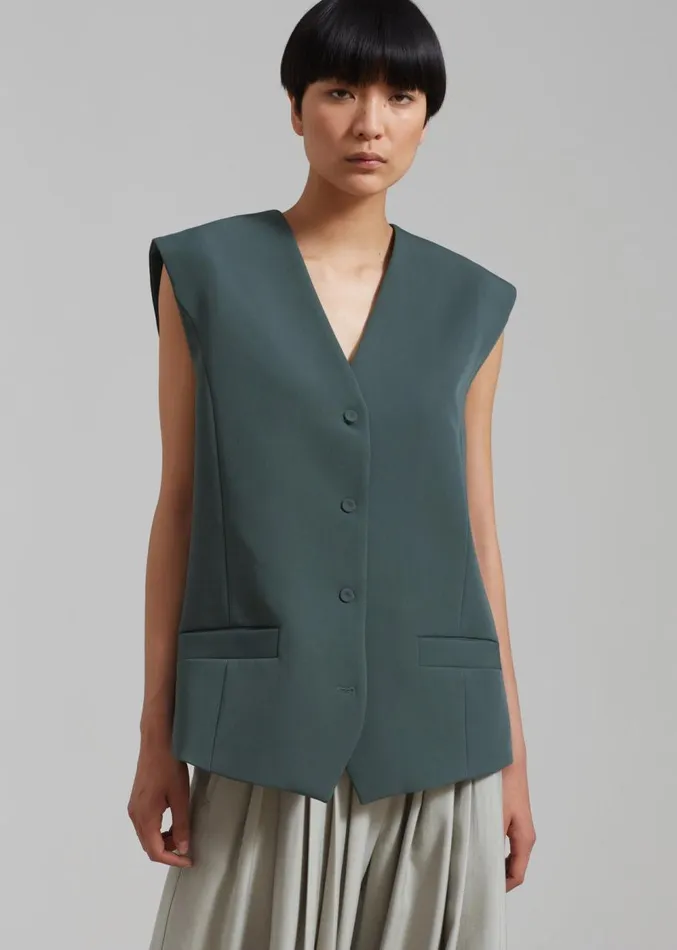 The Frankie Shop Isla Oversized Vest 8211 Bottle Green Women Outerwear