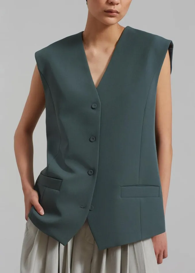 The Frankie Shop Isla Oversized Vest 8211 Bottle Green Women Outerwear