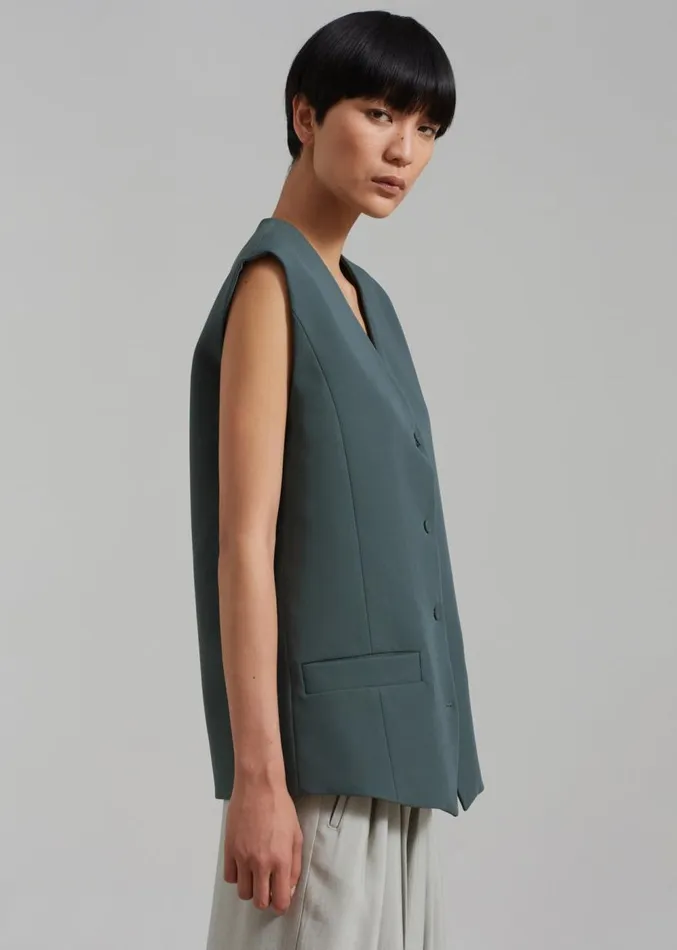 The Frankie Shop Isla Oversized Vest 8211 Bottle Green Women Outerwear