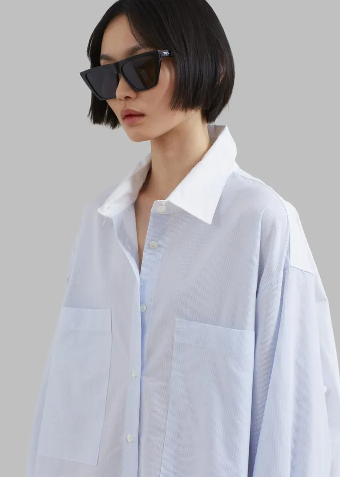 The Frankie Shop Ivy Contrast Cuff Shirt Dress 8211 Light Blue Stripe Women Dresses
